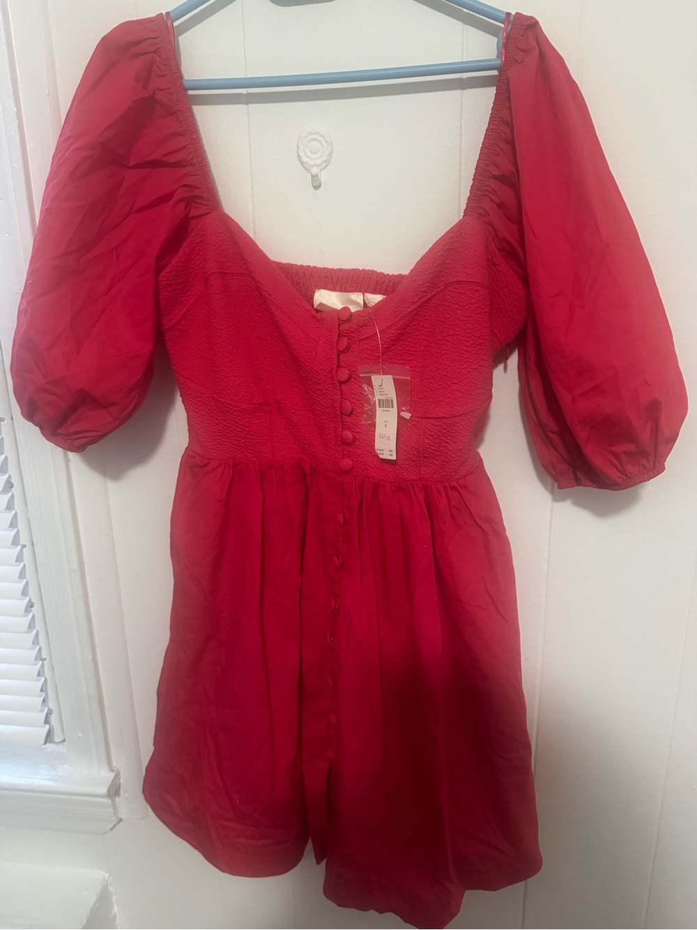 Maeve by Anthropology Red Textured Button-Front Dress w/pockets